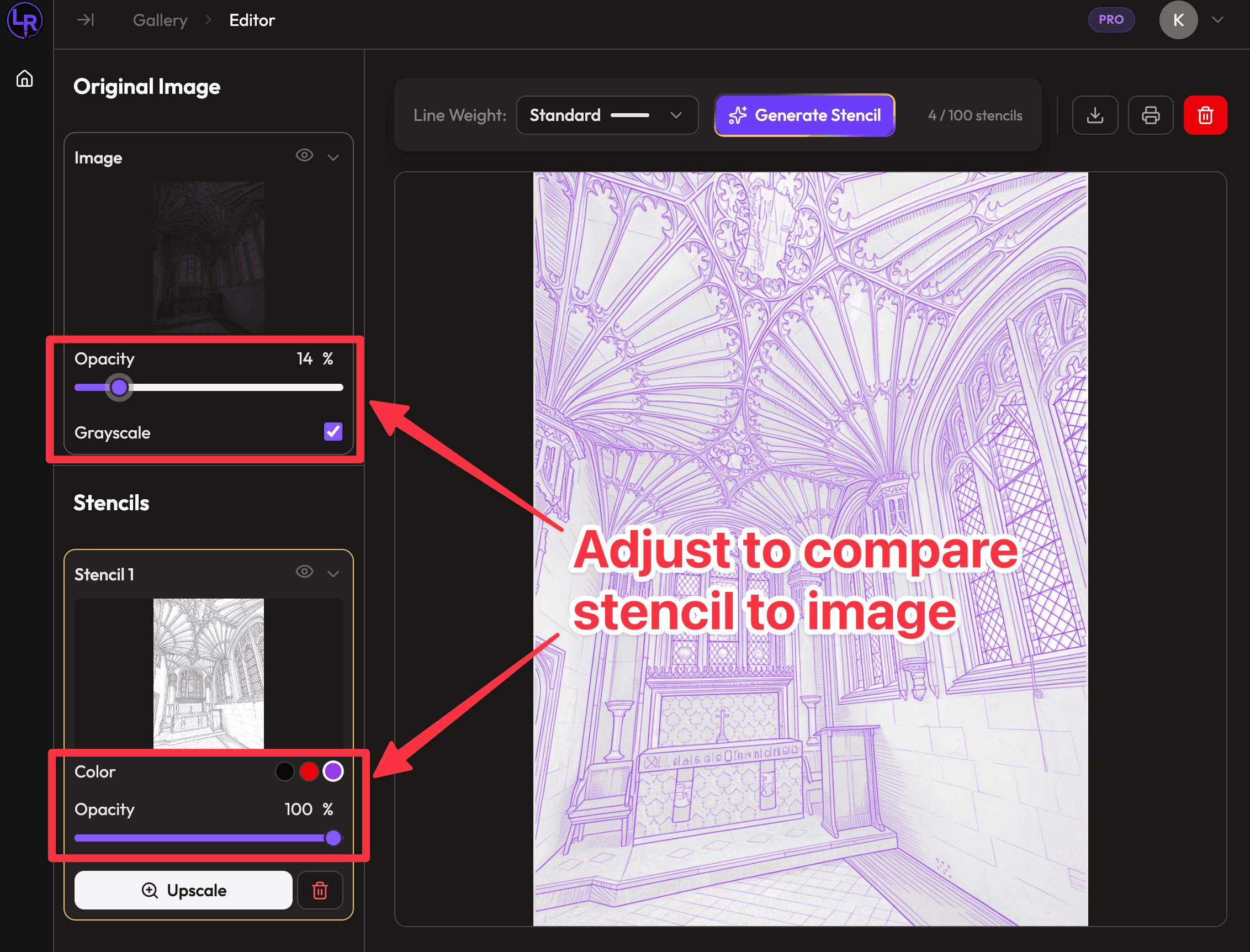 Compare stencil to original